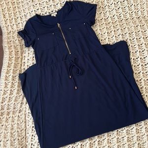 Navy blue maxi dress with waist defining tie